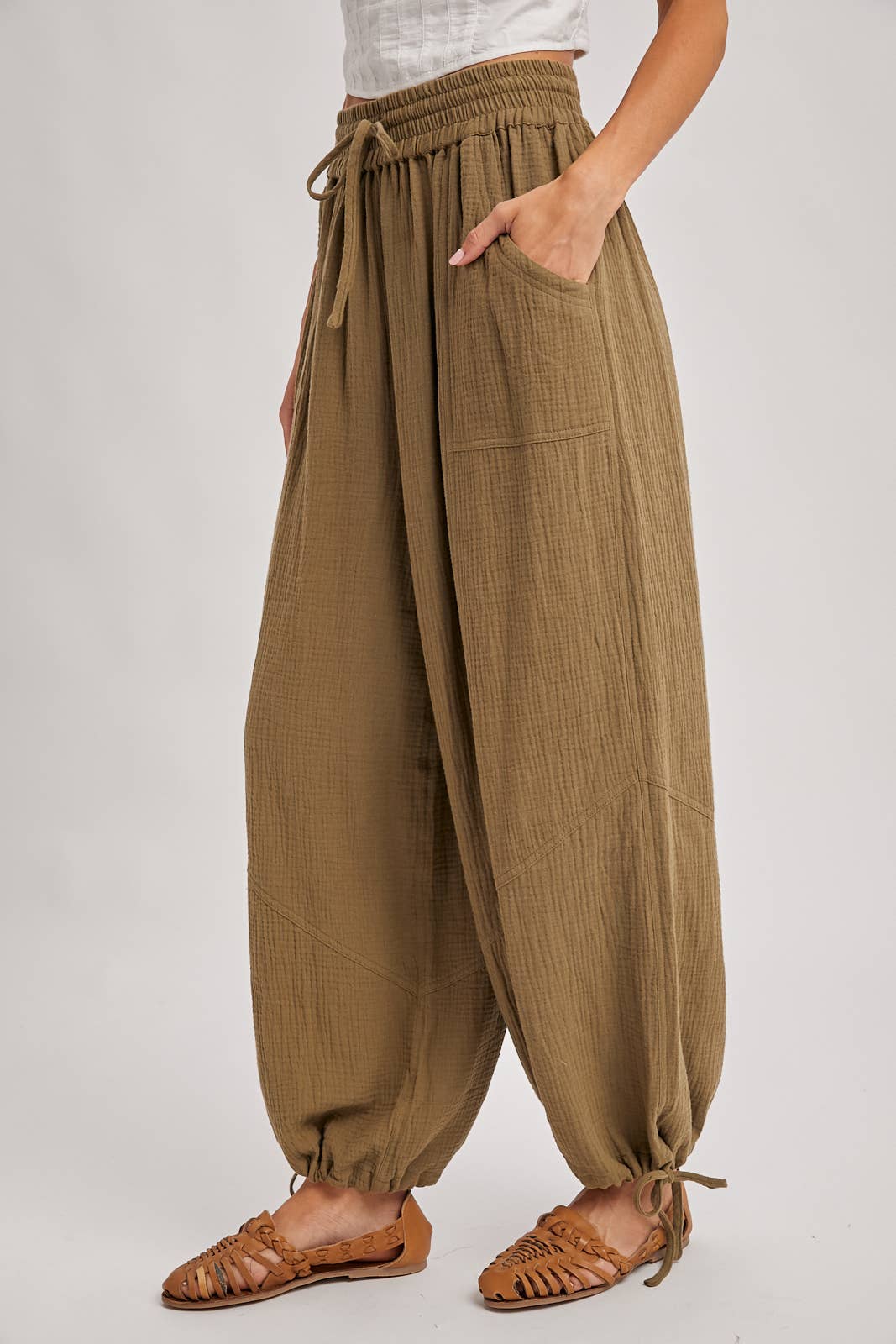 JOGGER HAREM DRAWSTRING PANTS: LT.OLIVE / S