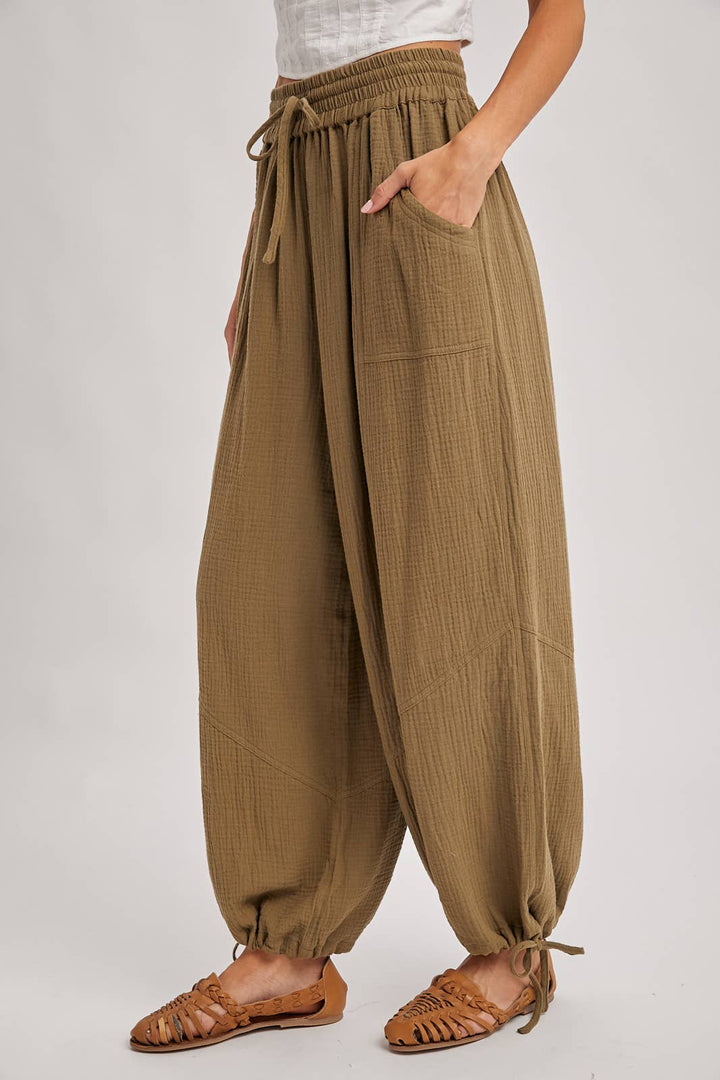 JOGGER HAREM DRAWSTRING PANTS: LT.OLIVE / S