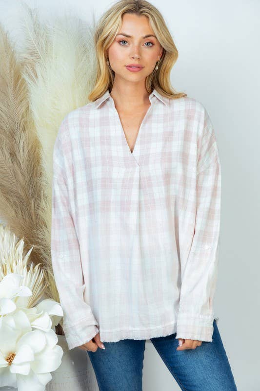 Pink Plaid Long Sleeve Top