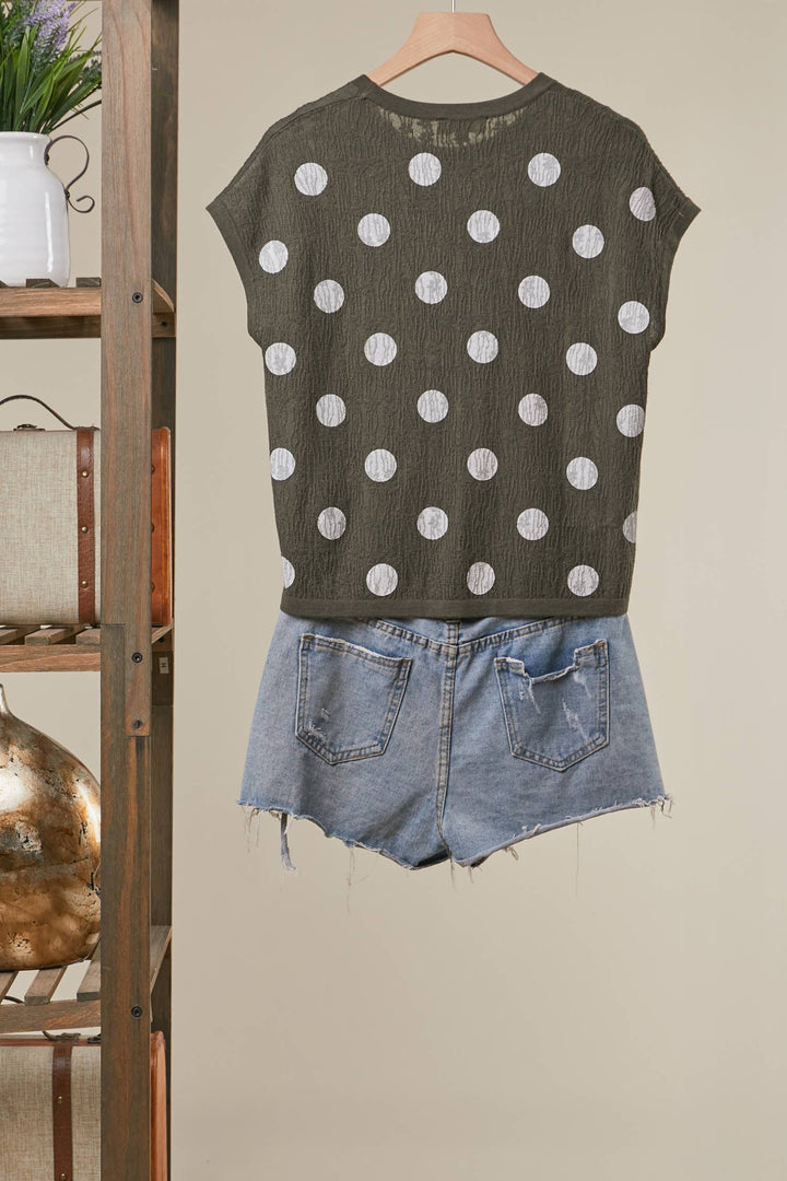 Textured Polka Dot Cap Sleeve Top