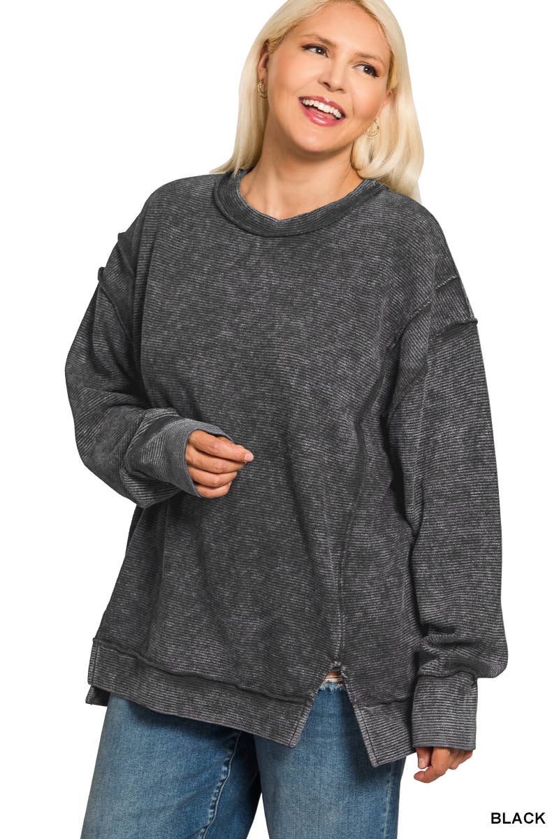 0815 Plus Acid Washed Exposed Seam Sweatshirt SI-28613
