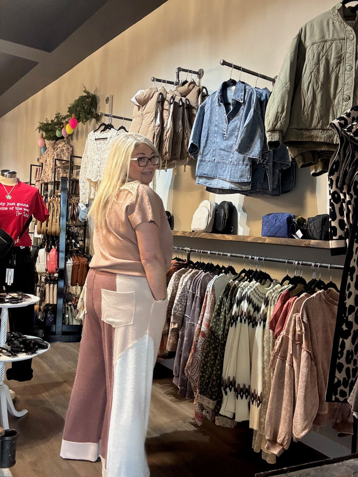 Color Block Ribbed Wide Leg Pants