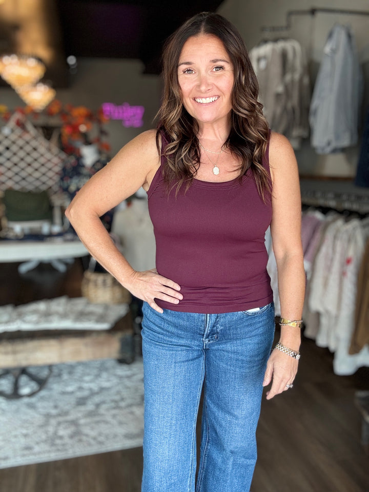 Maroon Reversible Ribbed Tank