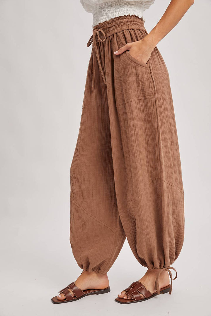 JOGGER HAREM DRAWSTRING PANTS: LT.OLIVE / S