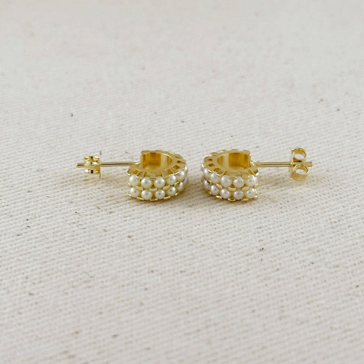 18k Gold Filled Petite Double Pearl C-Hoop Earrings