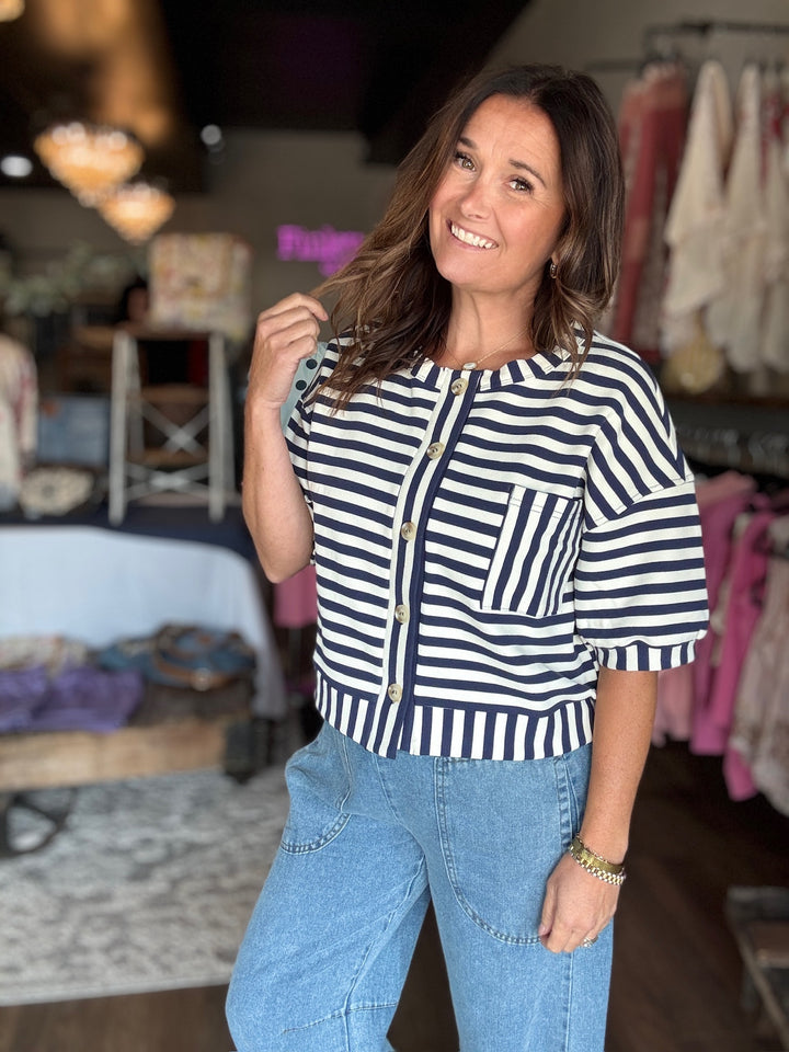 Harbor Breeze Navy Striped Top