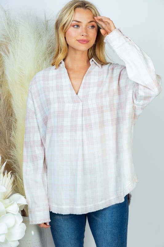 Pink Plaid Long Sleeve Top