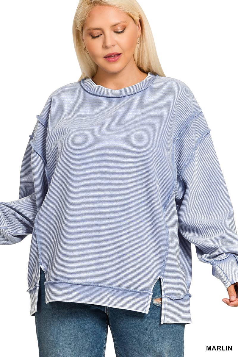 0815 Plus Acid Washed Exposed Seam Sweatshirt SI-28613