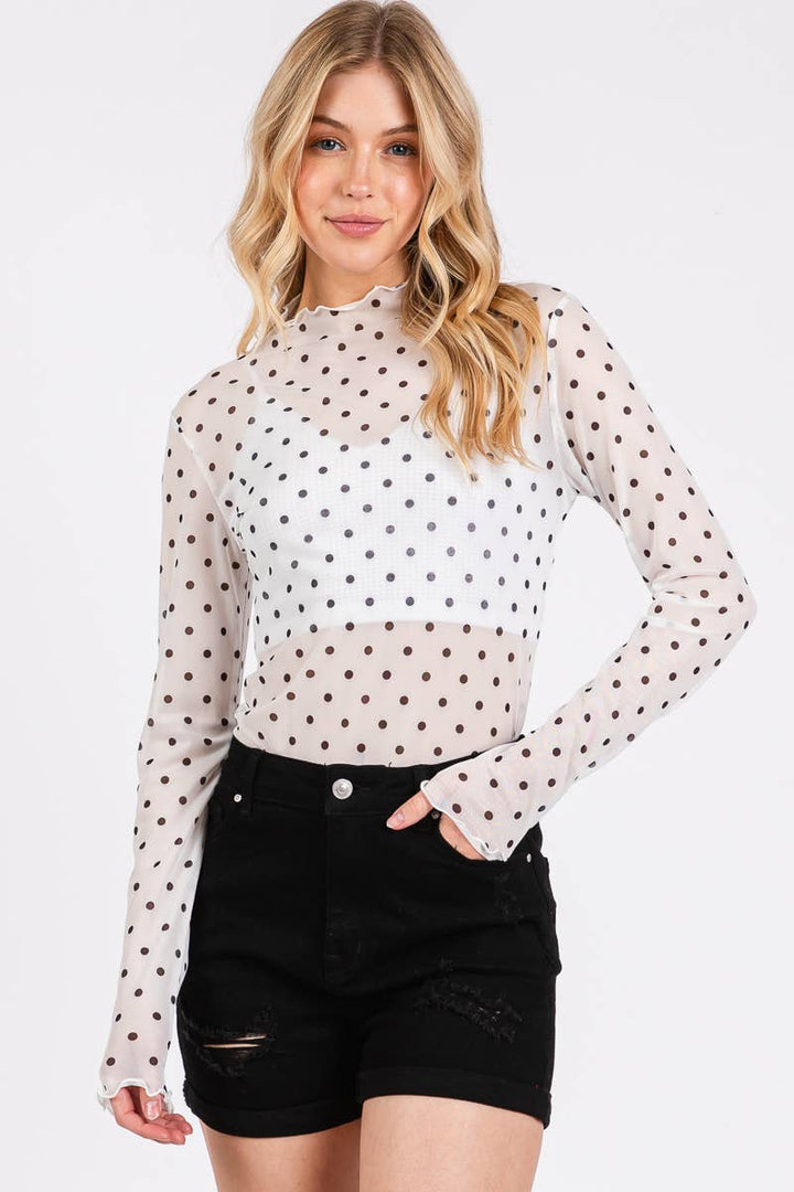 Polka Dot mesh Long Sleeve Top