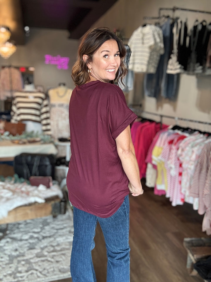 V Neck Rolled Sleeve Tee