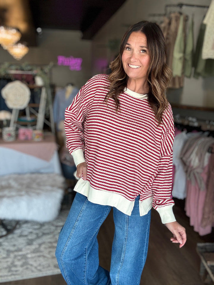 Red, White & Cute Striped Crewneck