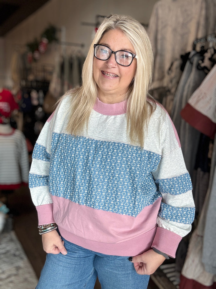 Retro Patchwork Oversized Sweatshirt