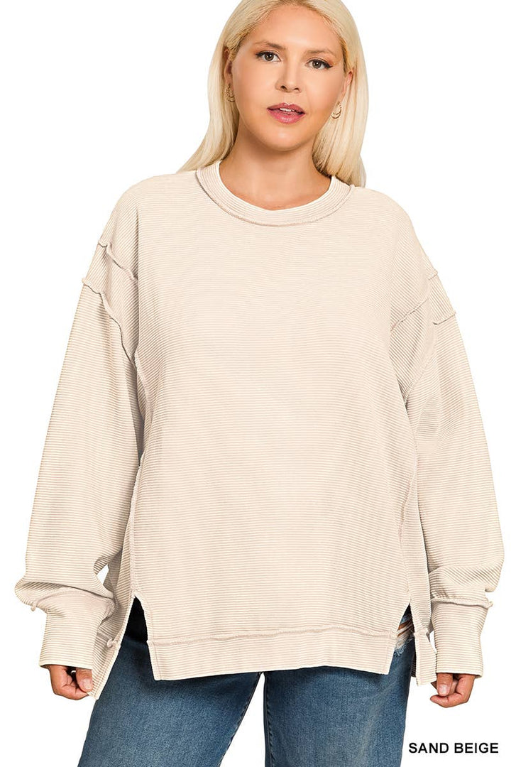 0815 Plus Acid Washed Exposed Seam Sweatshirt SI-28613