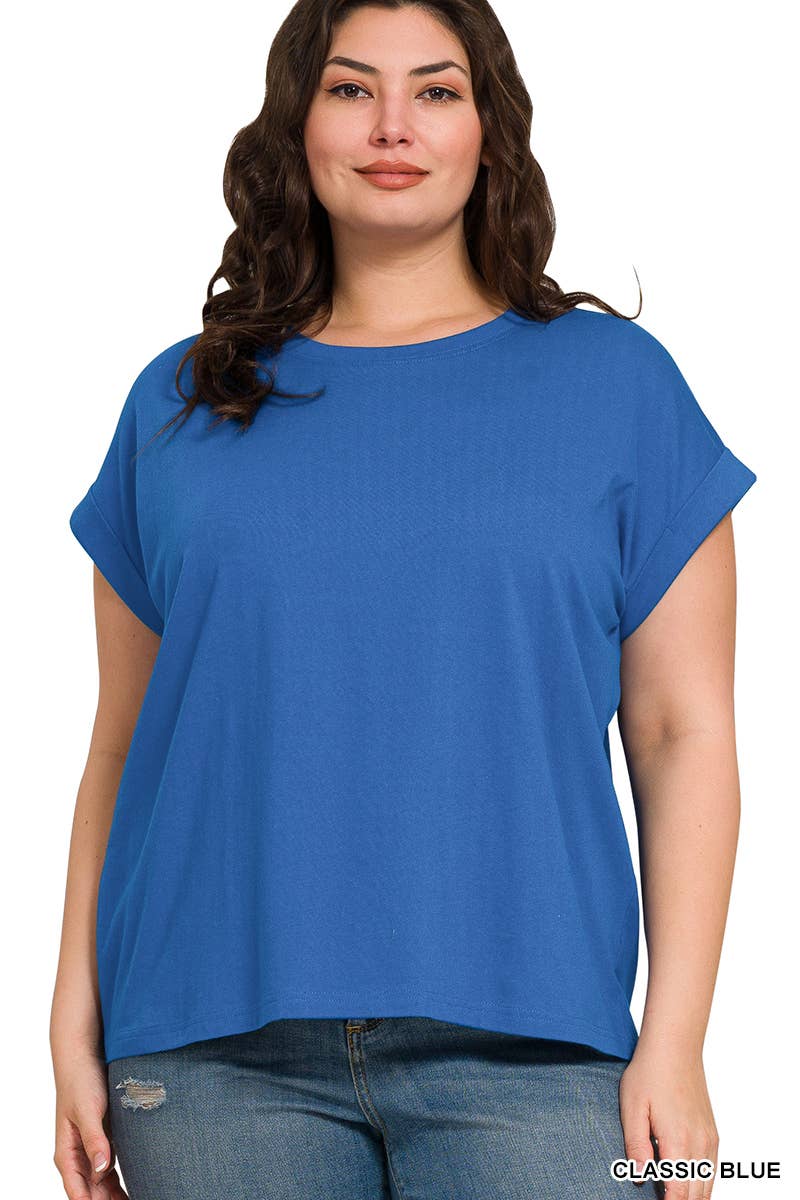 Cotton Folded Sleeve T Shirt