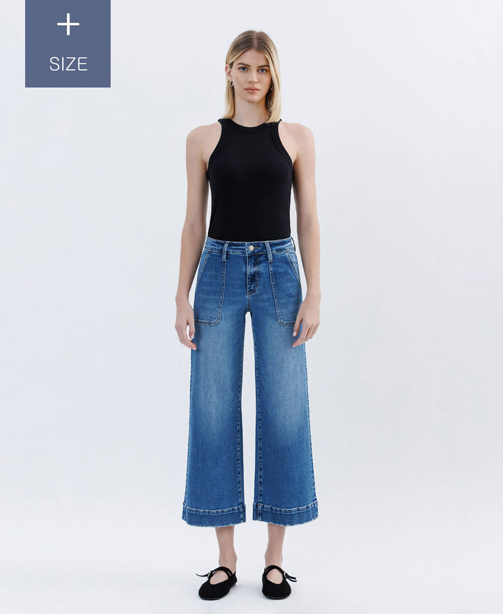 PLUS SIZE HIGH RISE CROP UTILITY WIDE LEG JEANS LV1666-P