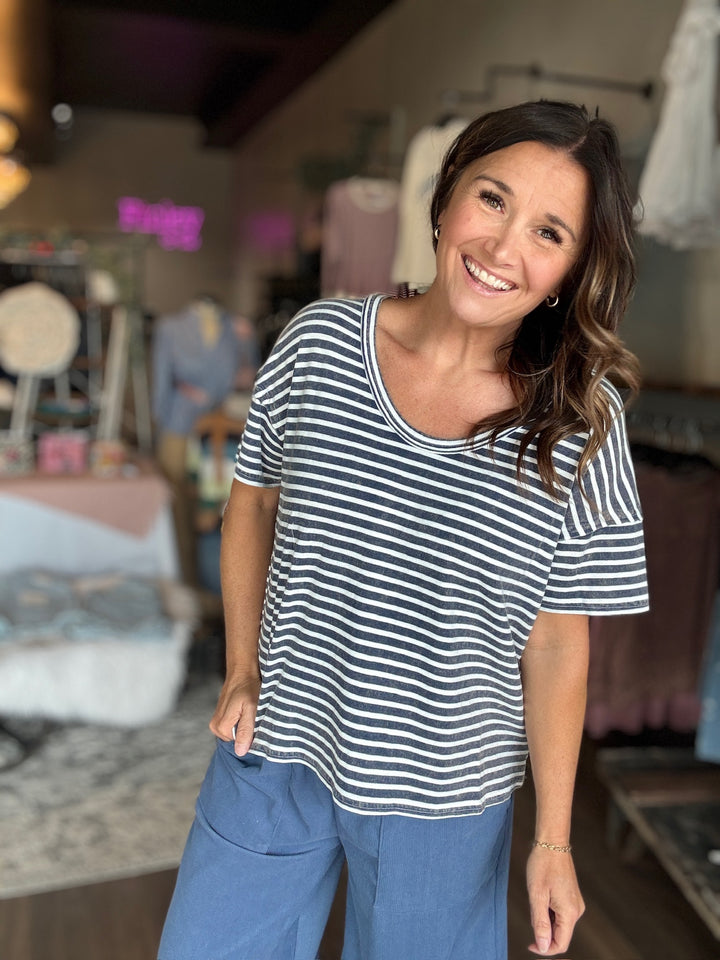 Washed Navy Striped Tee