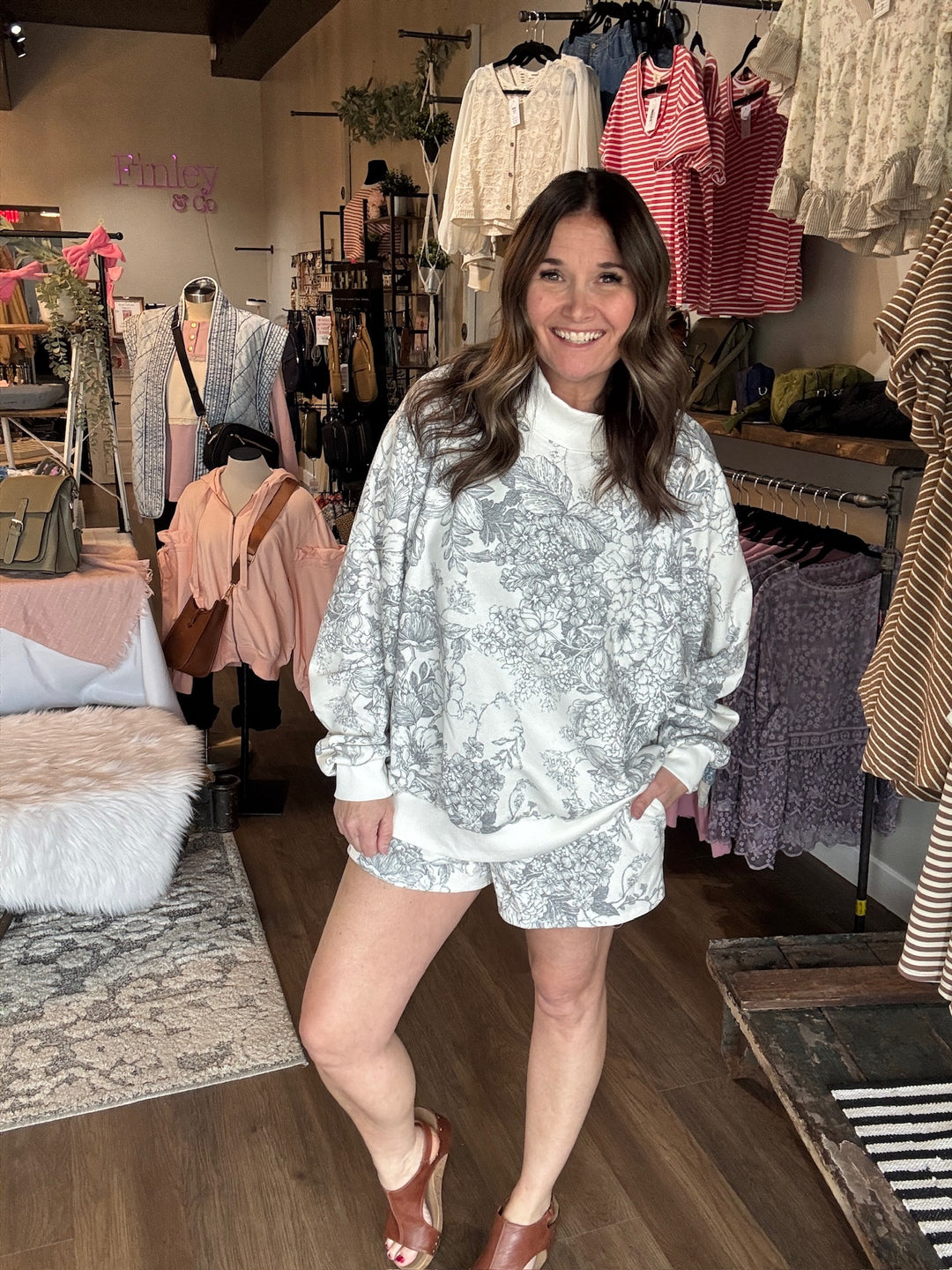 Floral Mock Neck Sweatshirt & Short Set