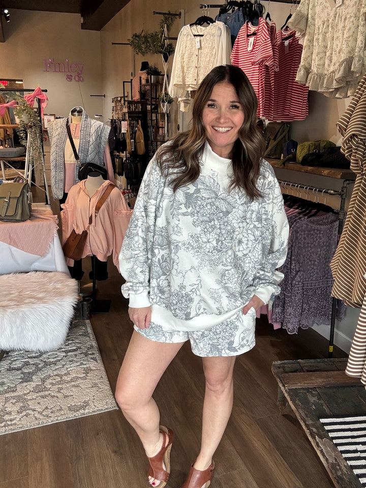 Floral Mock Neck Sweatshirt & Short Set