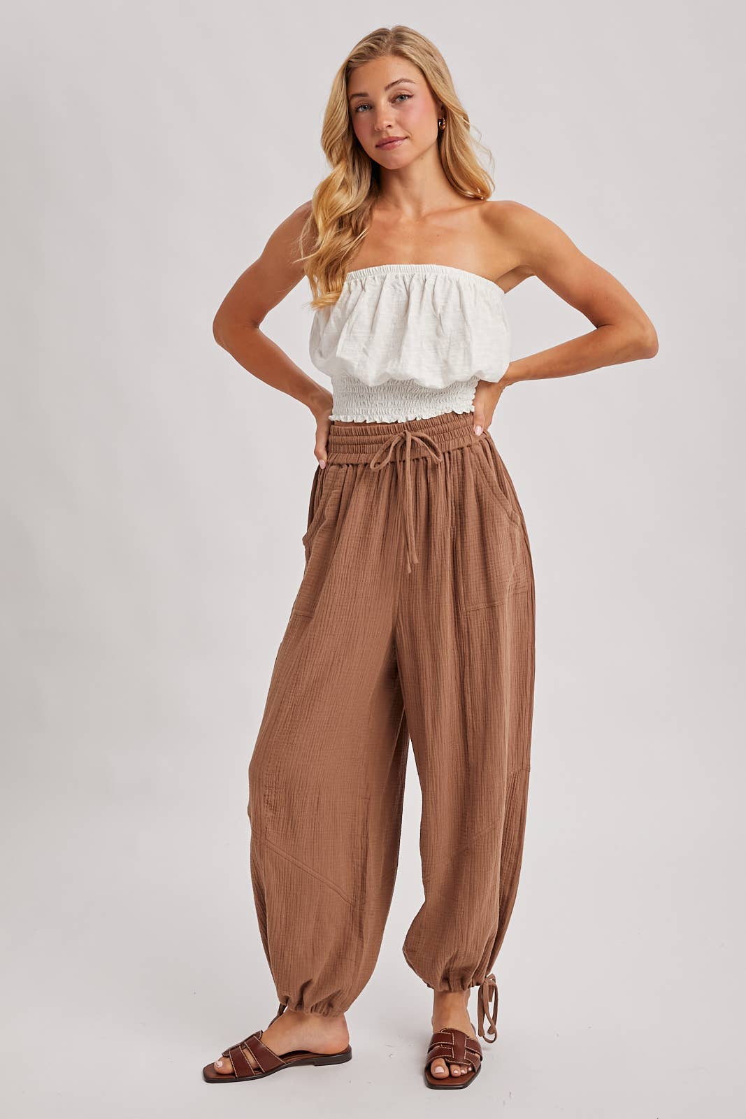 JOGGER HAREM DRAWSTRING PANTS: LT.OLIVE / S