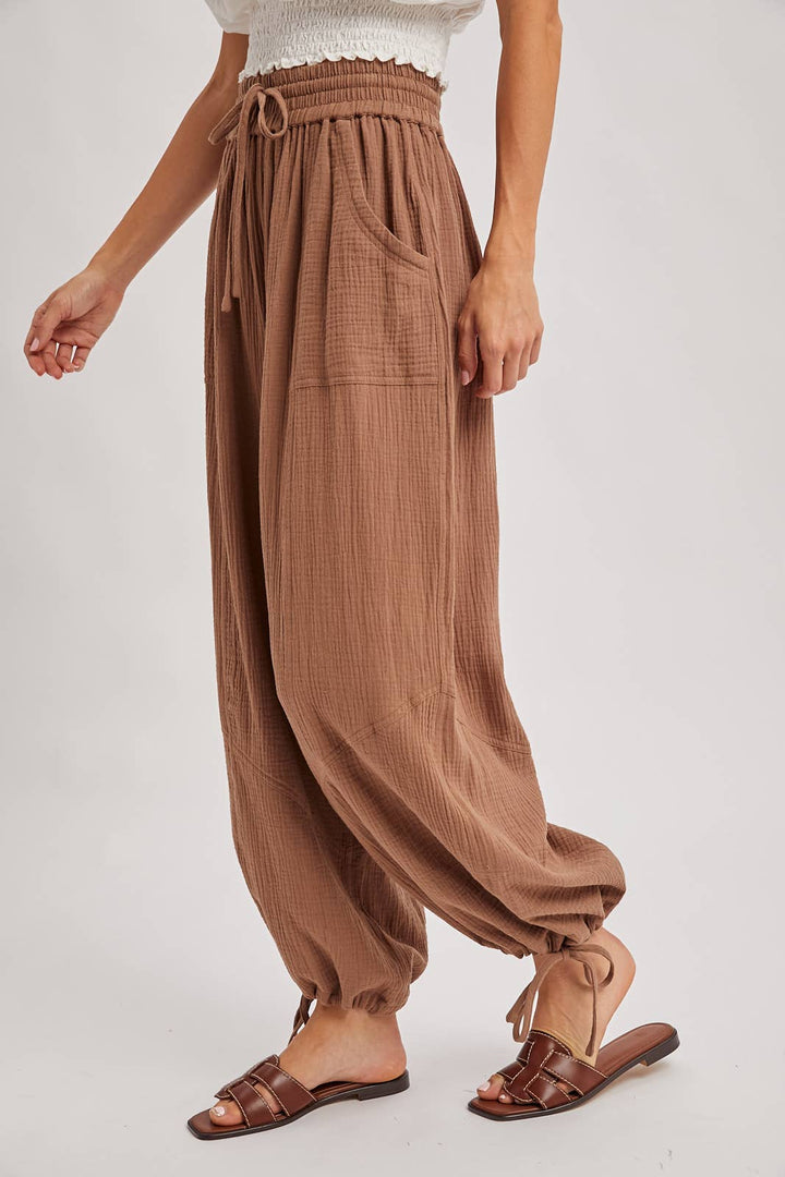 JOGGER HAREM DRAWSTRING PANTS: LT.OLIVE / S
