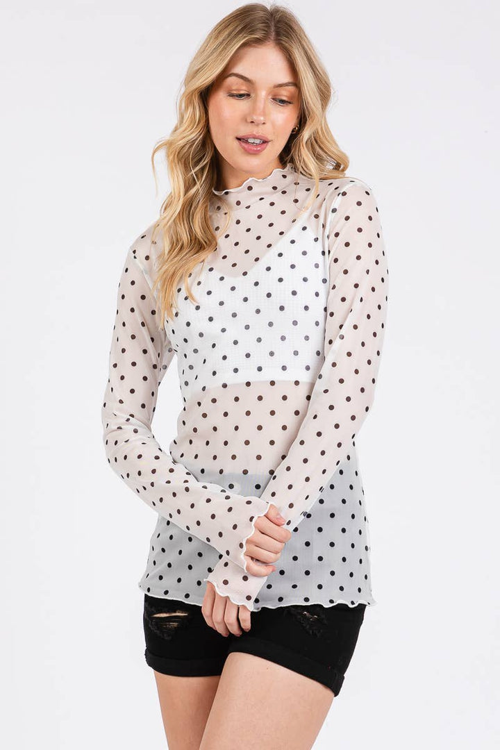 Polka Dot mesh Long Sleeve Top