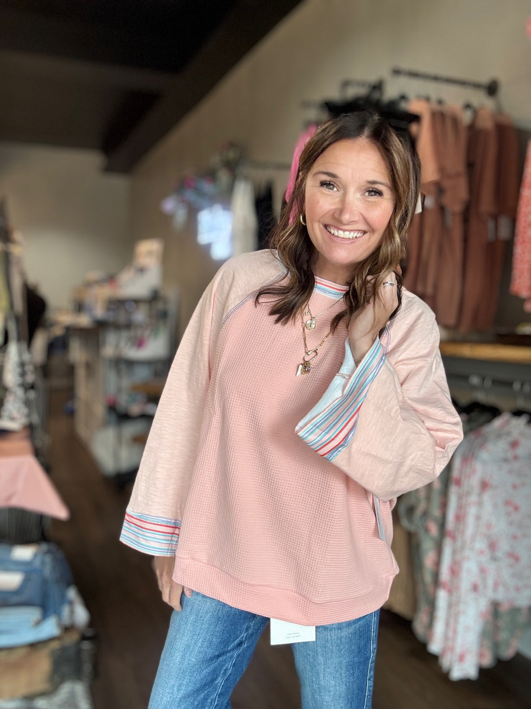Waffle Knit Patchwork Top