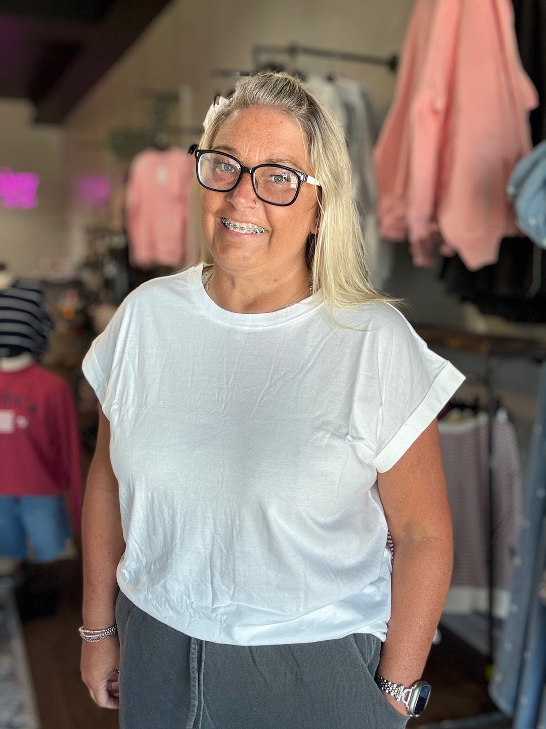 Cotton Folded Sleeve T Shirt