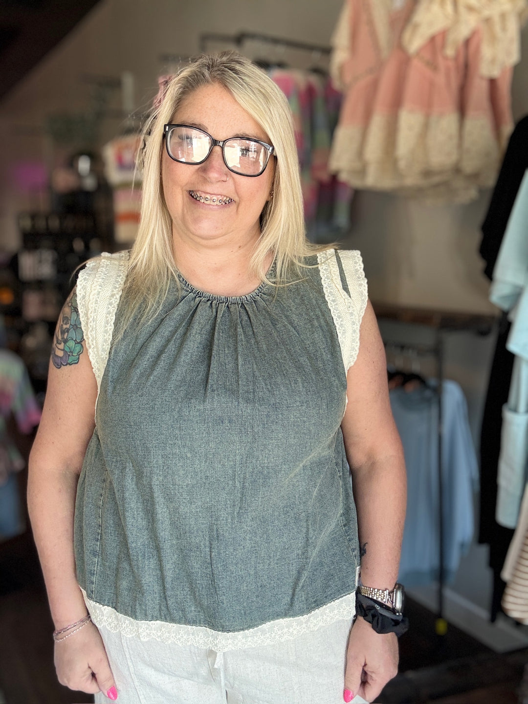 Denim Darling Lace Tank