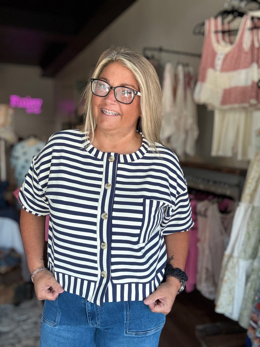 Harbor Breeze Navy Striped Top