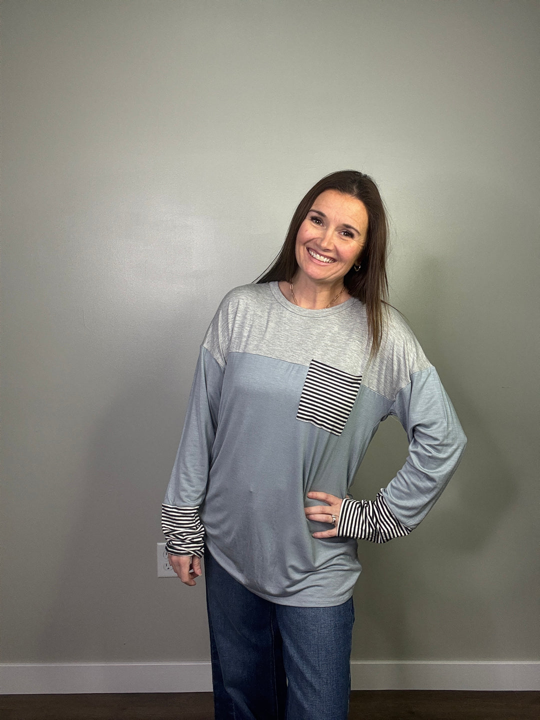 Dusty Blue Color Block Long Sleeve