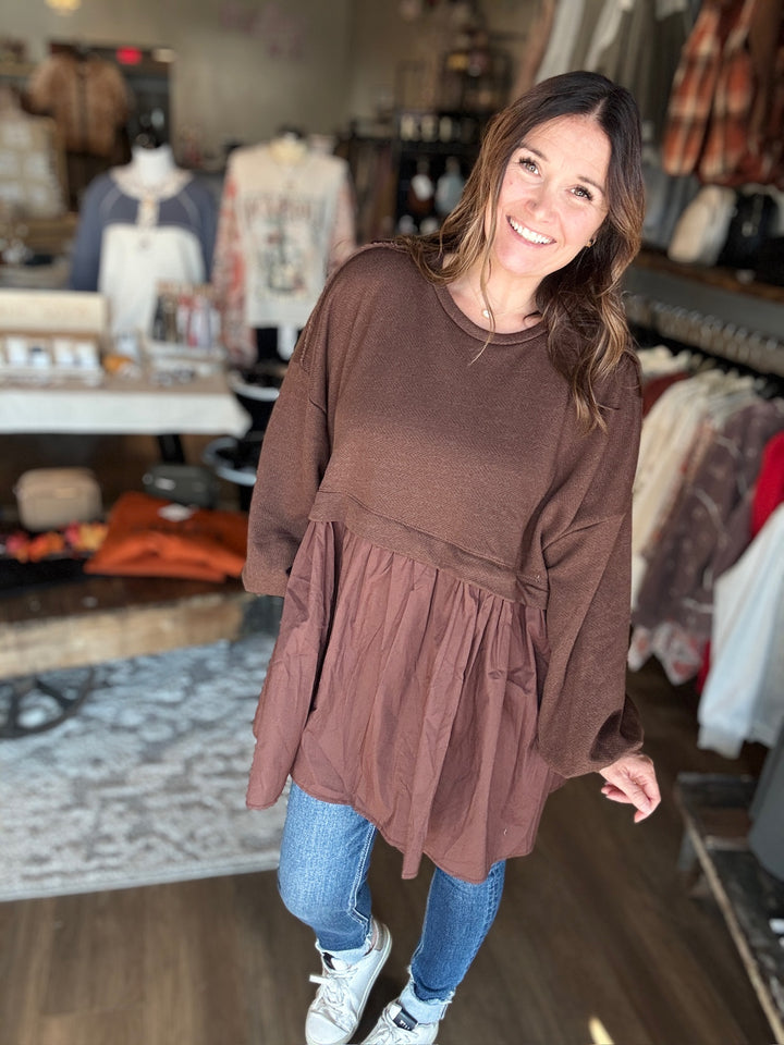 Brown Ruffle Skirt Tunic