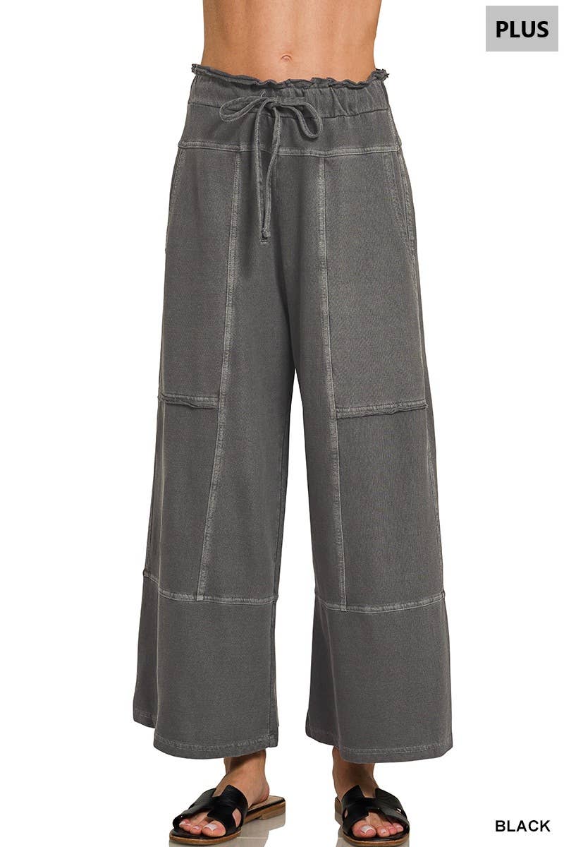 Plus French Terry Exposed Seam Wide Leg Pants