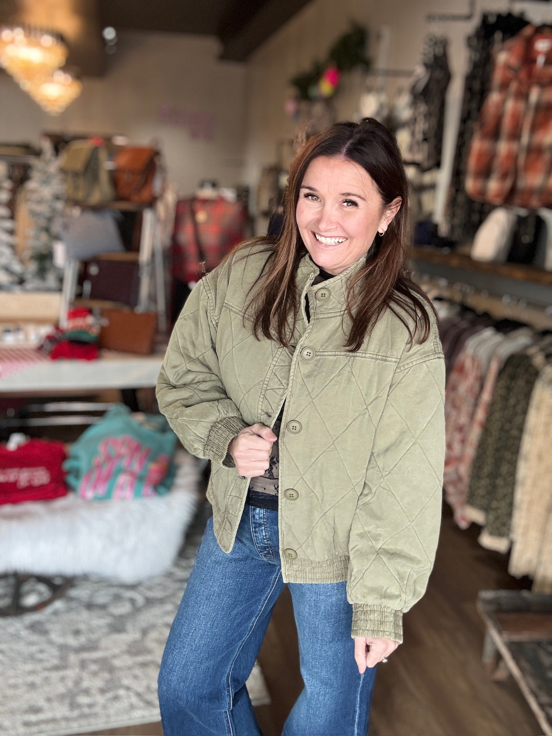 Olive Washed Quilted Jacket