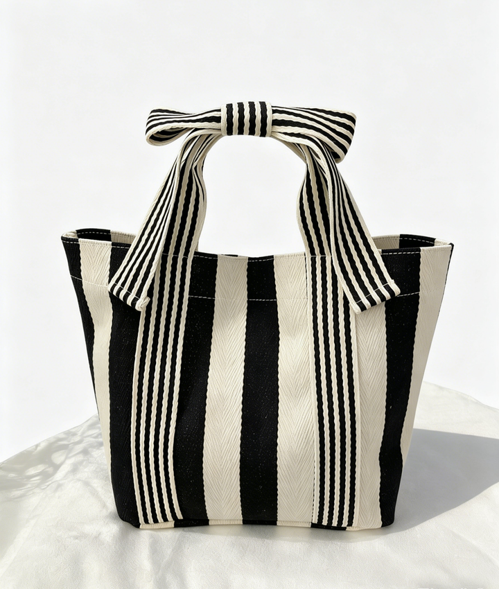 Striped Tote Bag Beach Bow Handle