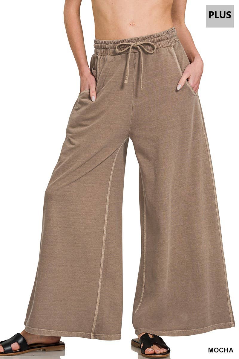 Plus French Terry Pigment Dye & Enzyme Washed Pants: BLUE GREY-197977 / 1X