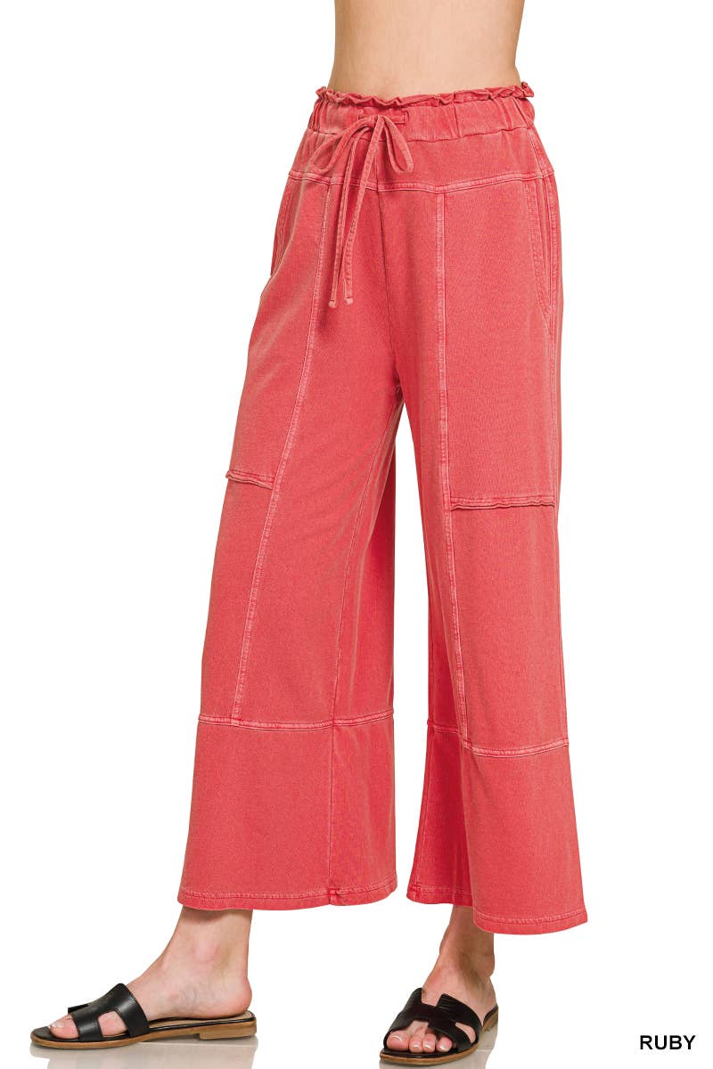 `French Terry Washed Wide Leg Pants w/ Pockets