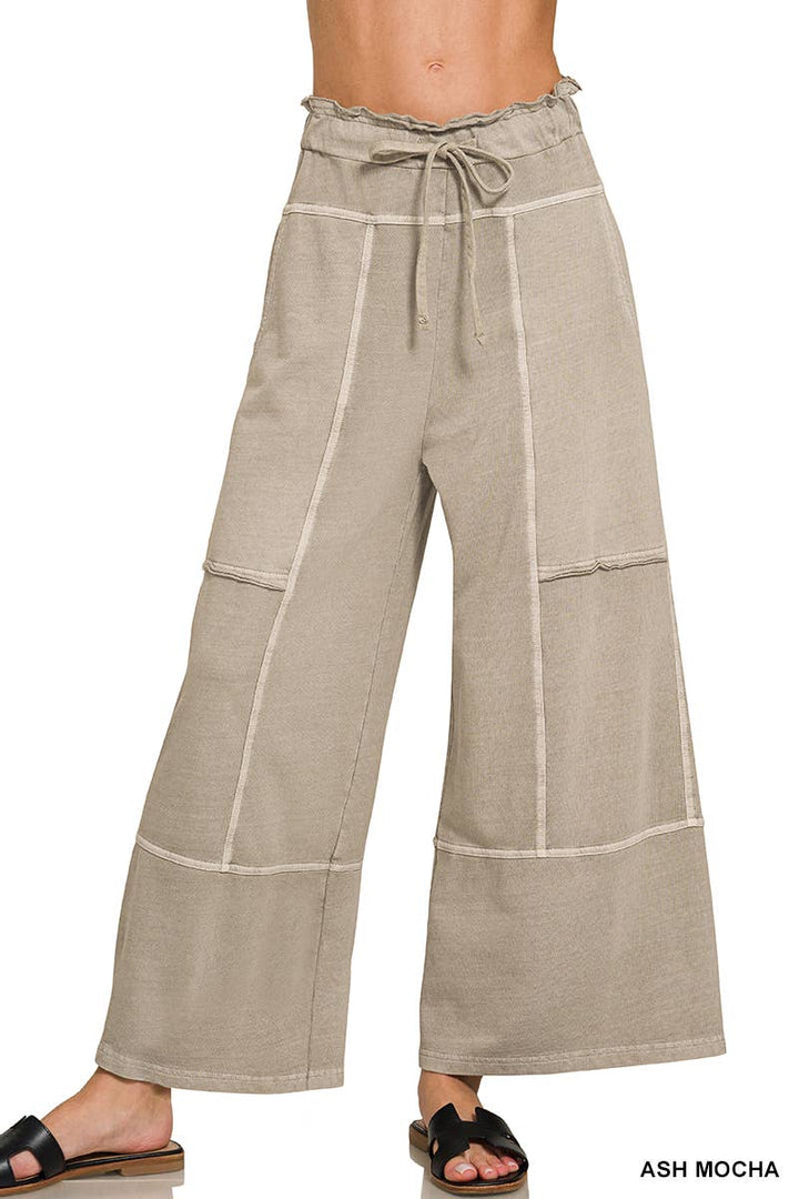 `French Terry Washed Wide Leg Pants w/ Pockets