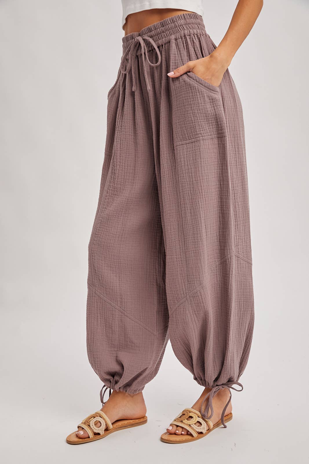 JOGGER HAREM DRAWSTRING PANTS: LT.OLIVE / S