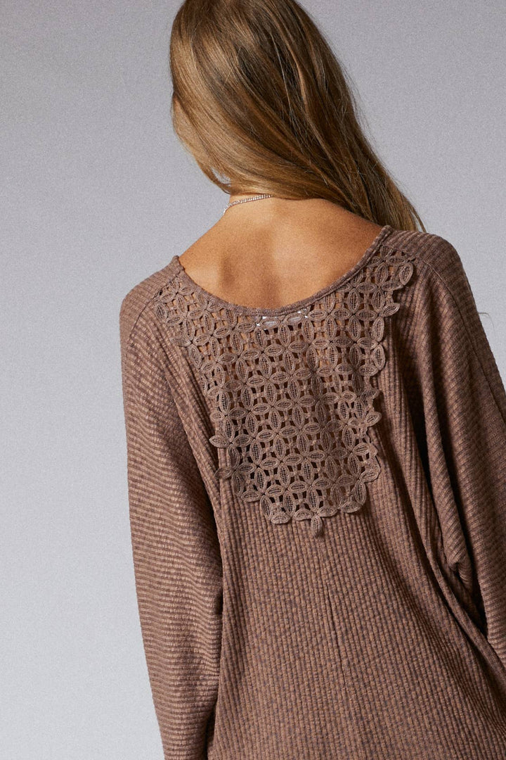 Lace Back Ribbed Top