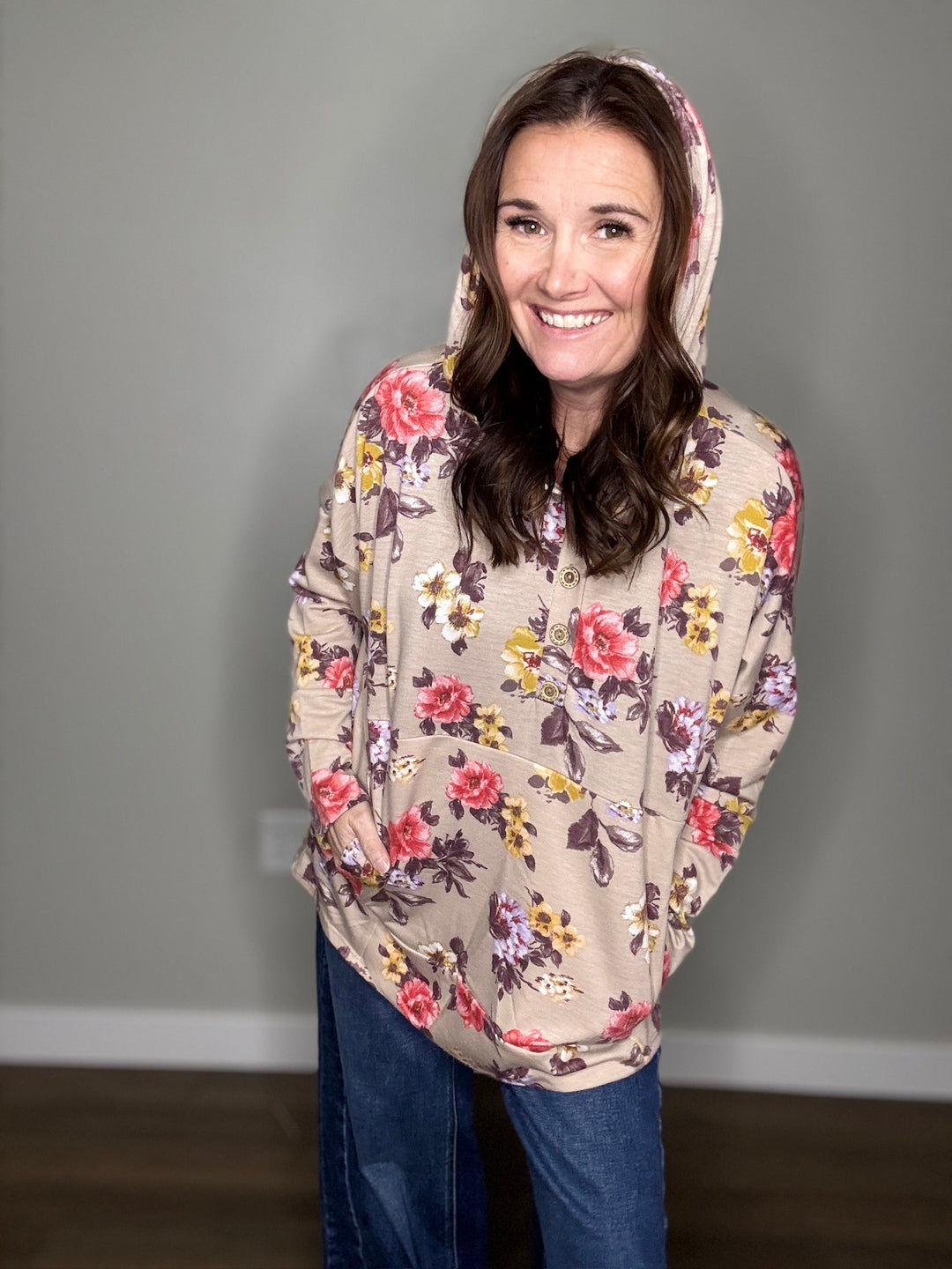 Floral Print Hoodie Top