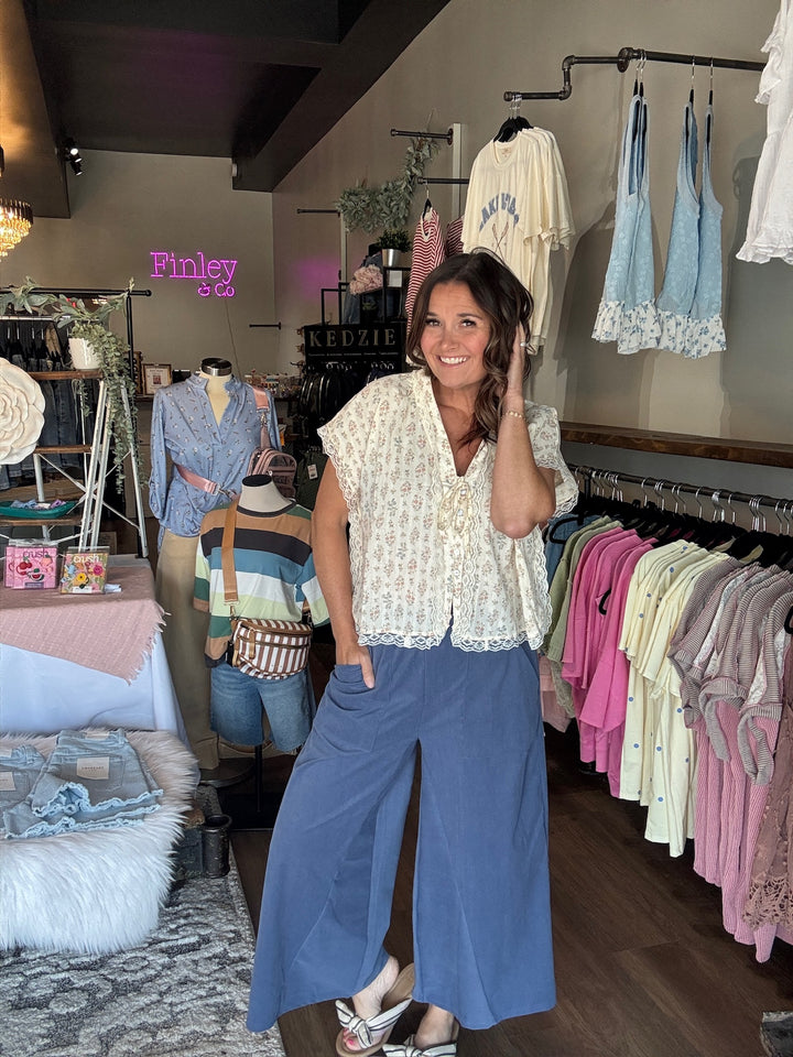 Indigo Ease Wide Leg Corduroy Pants