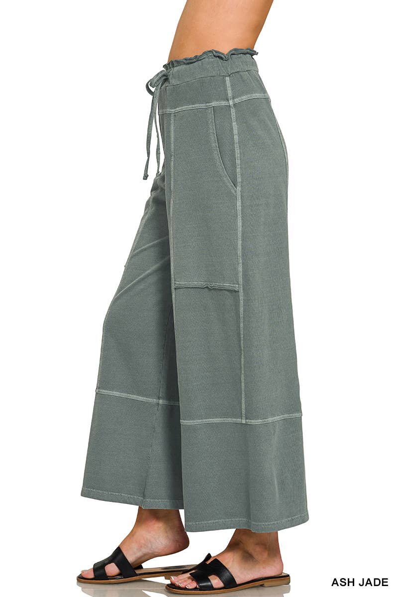 `French Terry Washed Wide Leg Pants w/ Pockets