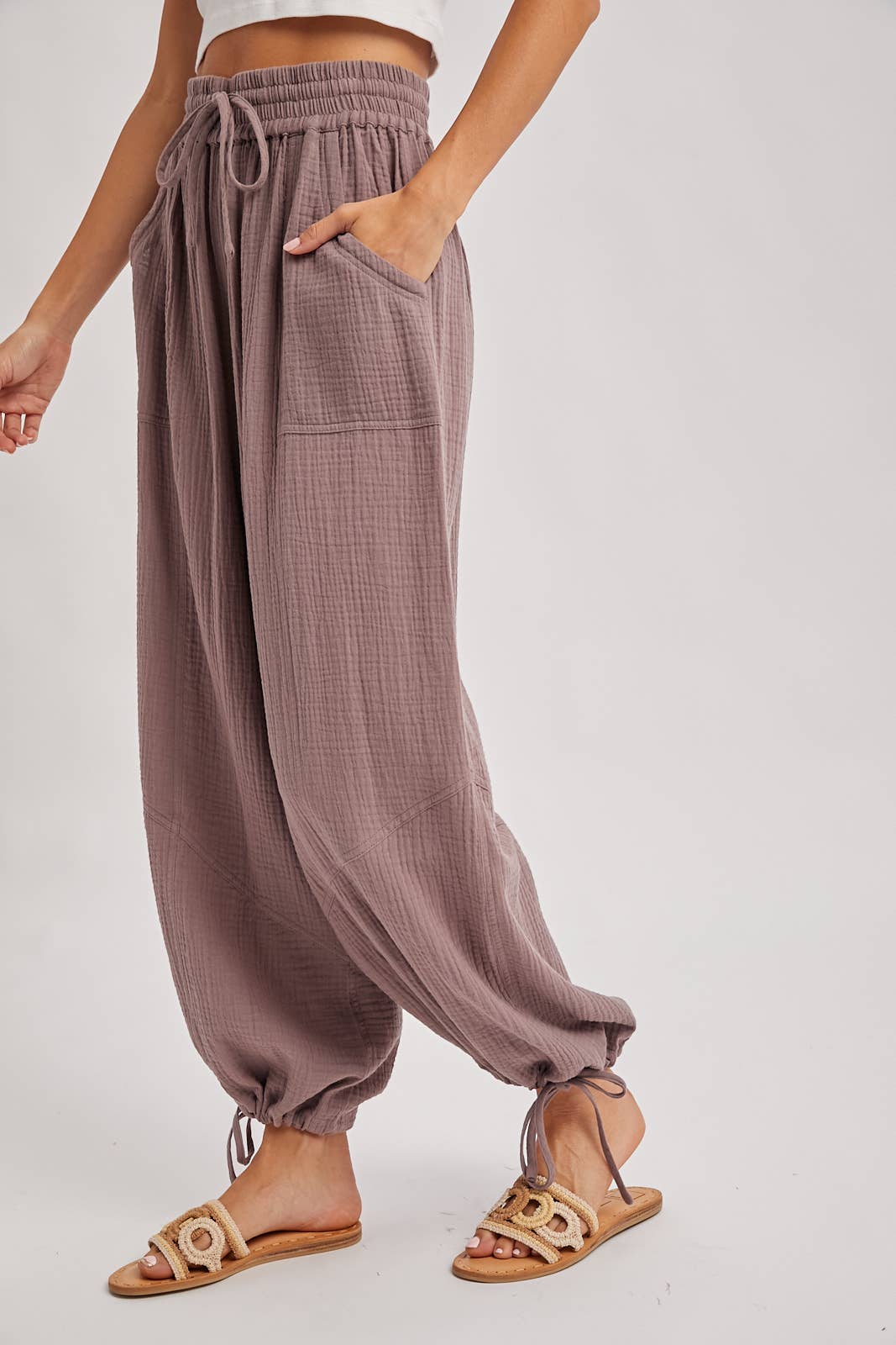 JOGGER HAREM DRAWSTRING PANTS: LT.OLIVE / S