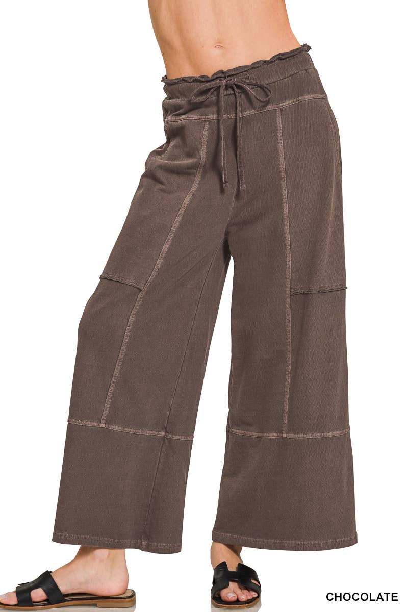 `French Terry Washed Wide Leg Pants w/ Pockets