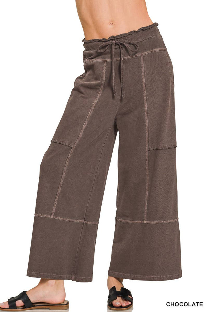 `French Terry Washed Wide Leg Pants w/ Pockets