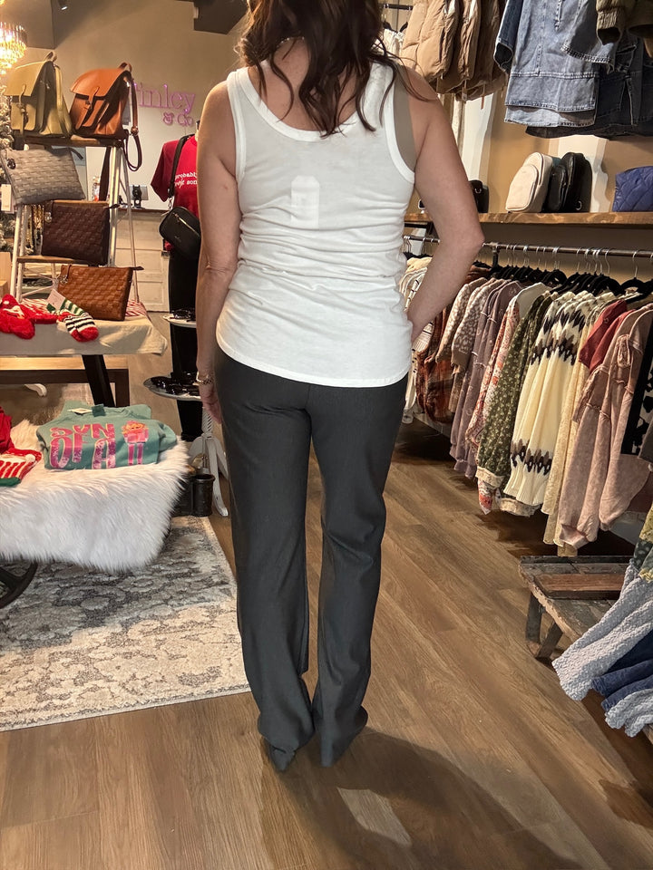 Grey Stretchy Straight Leg Trousers