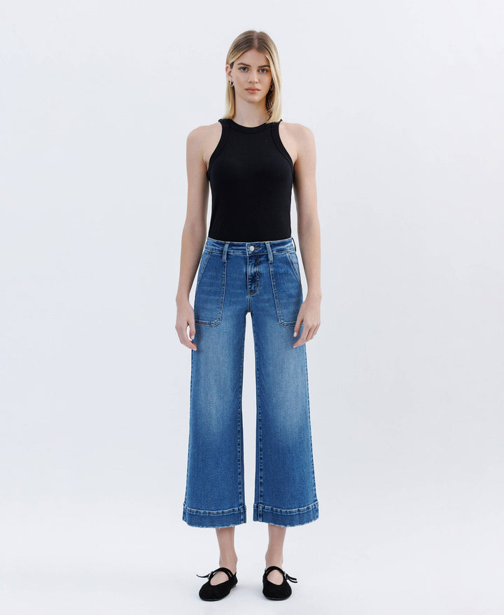 HIGH RISE CROP UTILITY WIDE LEG JEANS LV1666