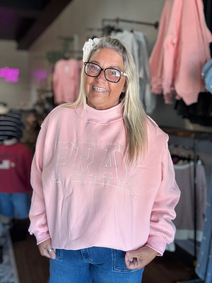 PRAY Embroidered Mock Neck Sweatshirt