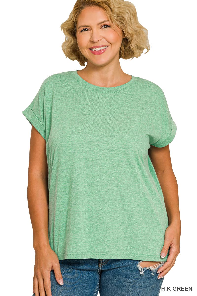 Cotton Folded Sleeve T Shirt