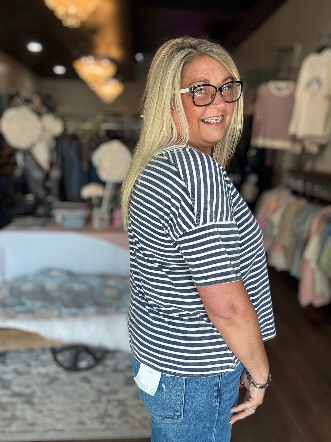 Washed Navy Striped Tee